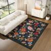 image4x6 Bedroom Area Rug Washable Entry Throw Rug Stain Resistant Boho Rug Non Slip Low Pile Small Carpet for Bedroom Kitchen Entryway Living Room Bedside Office Dorm Kids Room EntranceBlack Floral