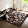 image4x6 Bedroom Area Rug Washable Entry Throw Rug Stain Resistant Boho Rug Non Slip Low Pile Small Carpet for Bedroom Kitchen Entryway Living Room Bedside Office Dorm Kids Room EntranceBlack Floral