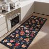 imageWashable Kitchen Rugs Non Slip 2x6 Hallway Runner Rug Stain Resistant Low Pile Floral Floor Rug with Rubber Backing Non Shedding Soft Carpet Runners for Indoor Entryway Bedside Bedroom FarmhouseBlack Floral