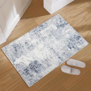 image8x10 Area Rugs Washable Rug Large Living Room Rug Stain Resistant Distressed Vintage Boho Carpet Non Slip Low Pile Faux Wool Soft Rugs for Bedroom Bedside Indoor Kids Playroom Farmhouse Dining RoomBlue and Gray