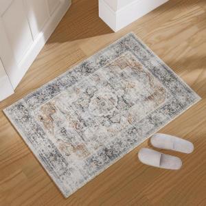 imageMachine Washable Runner Rug for Hallway 26quotx8 Kitchen Runners Rug with Rubber Backing Non Slip Stain Resistant Floral Floor Rug Soft Carpet Runners for Indoor Entryway Bedroom Bedside Living RoomGrey and Orange