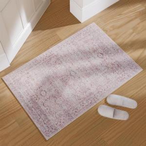 imageWashable Small Entryway Area Rugs 2x3 Floral Rug Non Slip Door Mat Indoor Entrance Stain Resistance Low Pile Throw Rugs for Inside Front Door Floor Bedroom Bedside Kitchen Nursery Dorm Home EntryPink