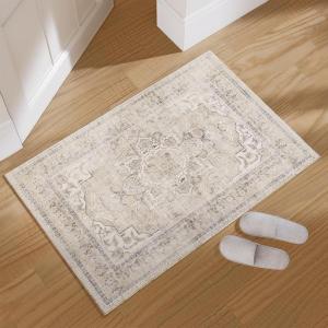 imageWashable Small Entryway Area Rugs 2x3 Floral Rug Non Slip Door Mat Indoor Entrance Stain Resistance Low Pile Throw Rugs for Inside Front Door Floor Bedroom Bedside Kitchen Nursery Dorm Home EntryBeige White and Black
