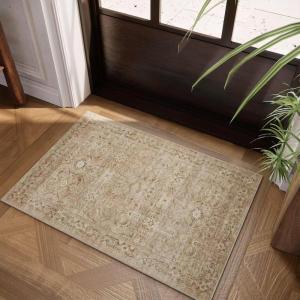imageWashable Small Entryway Area Rugs 2x3 Floral Rug Non Slip Door Mat Indoor Entrance Stain Resistance Low Pile Throw Rugs for Inside Front Door Floor Bedroom Bedside Kitchen Nursery Dorm Home EntryBrown and Beige