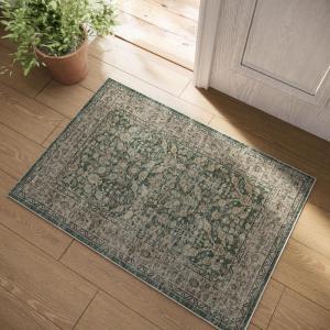 imageMachine Washable Kitchen Runner Rugs 2x6 Hallway Runner Rug Non Slip Low Pile Stain Resistant Soft Carpet Runners for Hallways Indoor Entryway Kitchen Laundry Room Beside FarmhouseDark Green Brown