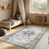 imageMachine Washable Throw Rugs for Entryway Door Mat Indoor Entrance 4x6 Rug Small Area Rug Non Slip Low Pile Soft Kitchen Rugs for Front Door Indoor Entrance Entry Kids RoomBlue and Cream