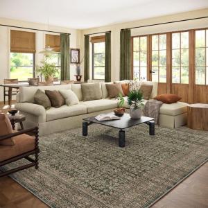 imagepalohom 10x12 Area Rugs for Living Room Large Area Rug Washable Stain Resistant Non Slip Distressed Vintage Rug Low Pile Faux Wool Soft Rug for Bedroom Farmhouse Dining Room Nursery Kids Playroom