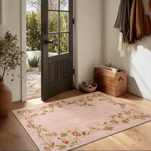image:image2x3 Washable Small Rug for Entryway Door Mat Indoor Entrance Stain Resistant Non Slip Rubber Backed Low Pile Soft Throw Area Rugs for Bedroom Kitchen Front Door Indoor Entrance Foyer EntryEdge Floral Pink