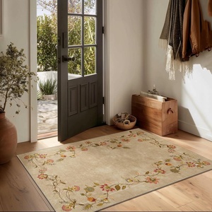 image:image2x3 Washable Small Rug for Entryway Door Mat Indoor Entrance Stain Resistant Non Slip Rubber Backed Low Pile Soft Throw Area Rugs for Bedroom Kitchen Front Door Indoor Entrance Foyer EntryEdge Floral Brown