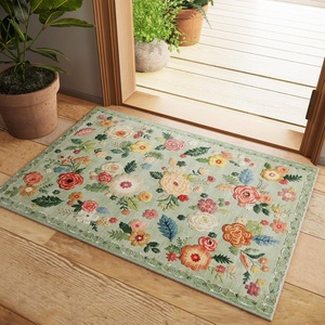 image:image2x3 Washable Small Rug for Entryway Door Mat Indoor Entrance Stain Resistant Non Slip Rubber Backed Low Pile Soft Throw Area Rugs for Bedroom Kitchen Front Door Indoor Entrance Foyer EntryGreen Floral